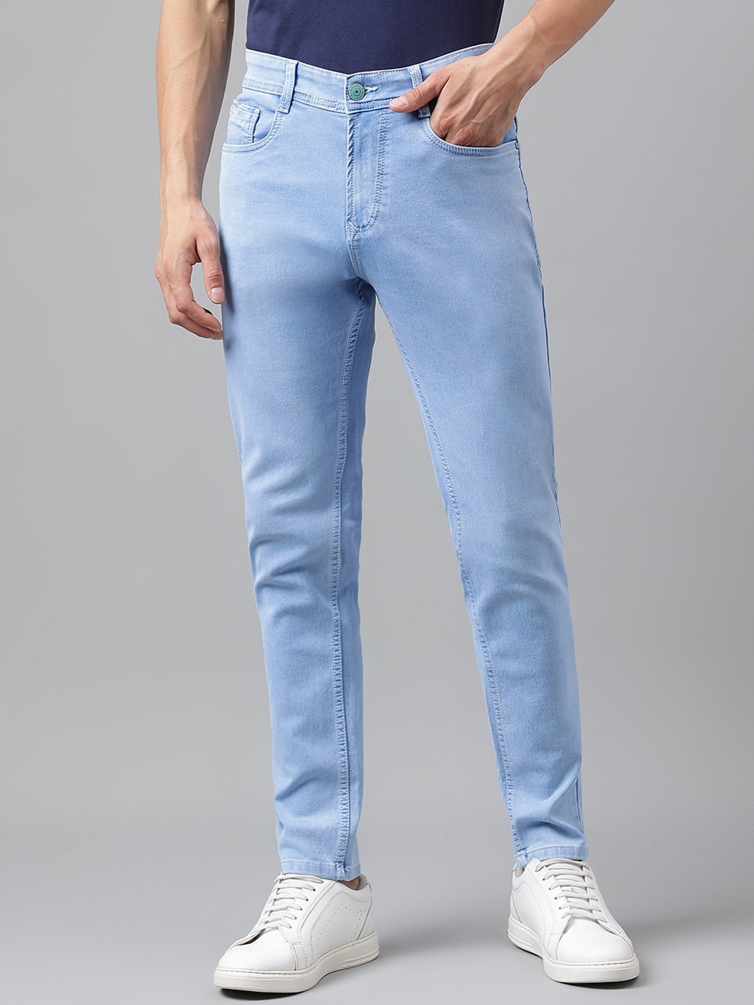 

Code 61 Men Skinny Fit Low-Rise Acid Wash Stretchable Jeans, Blue