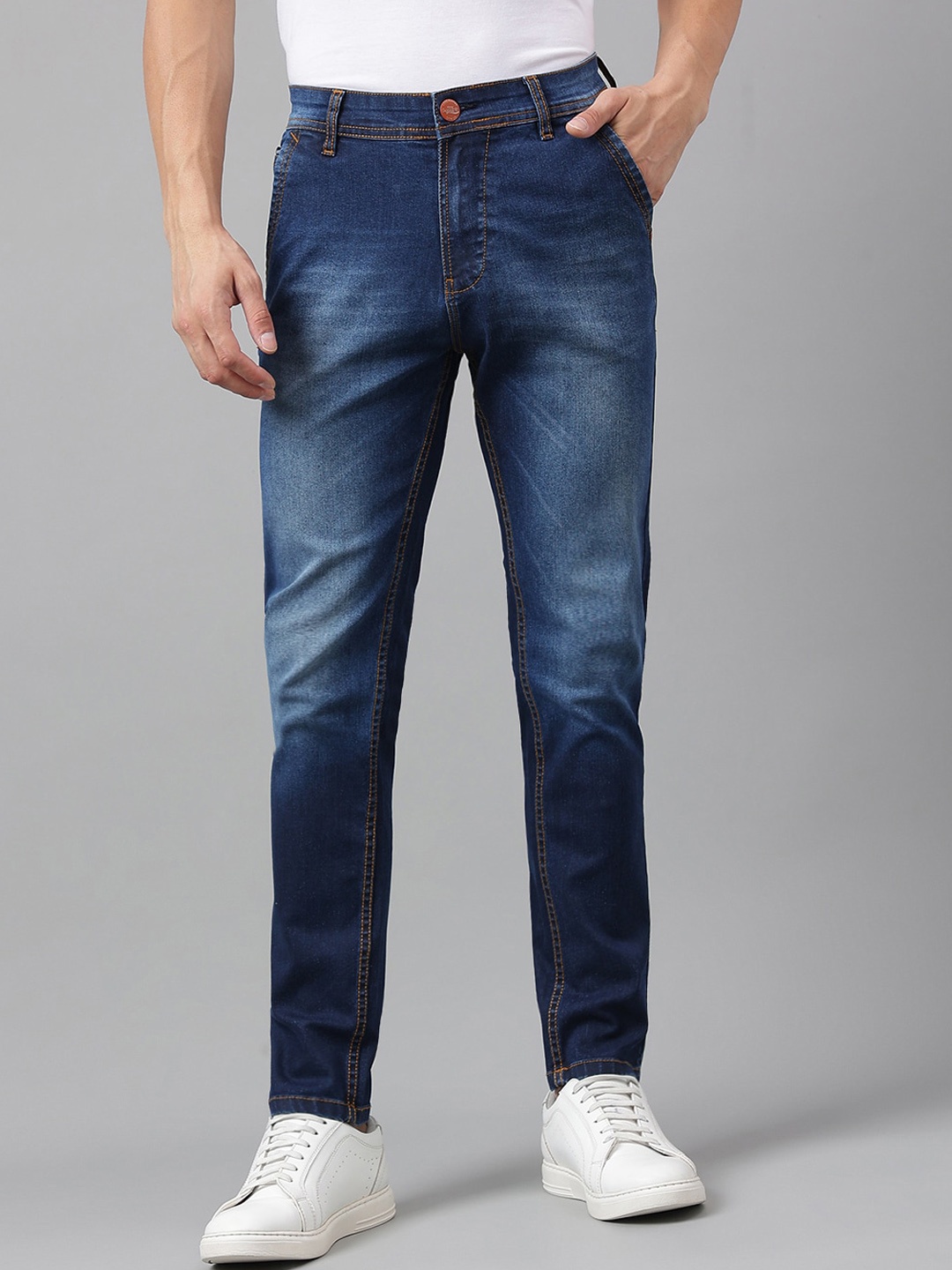 

Code 61 Men Skinny Fit Low-Rise Light Fade Stretchable Jeans, Blue