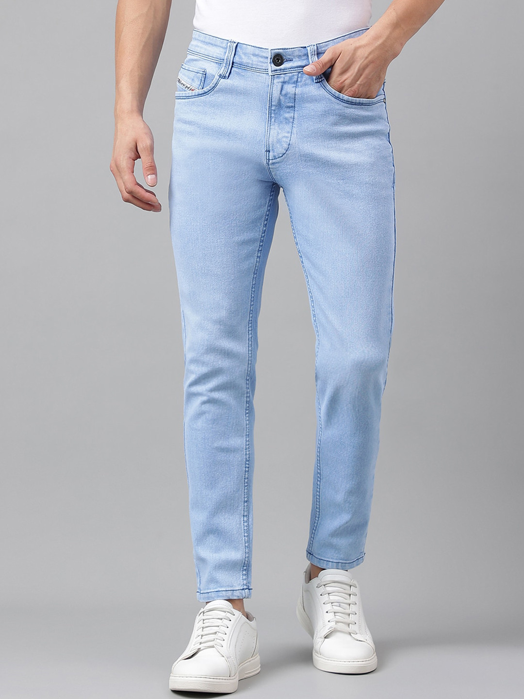 

Code 61 Men Skinny Fit Low-Rise Acid Wash Stretchable Jeans, Blue