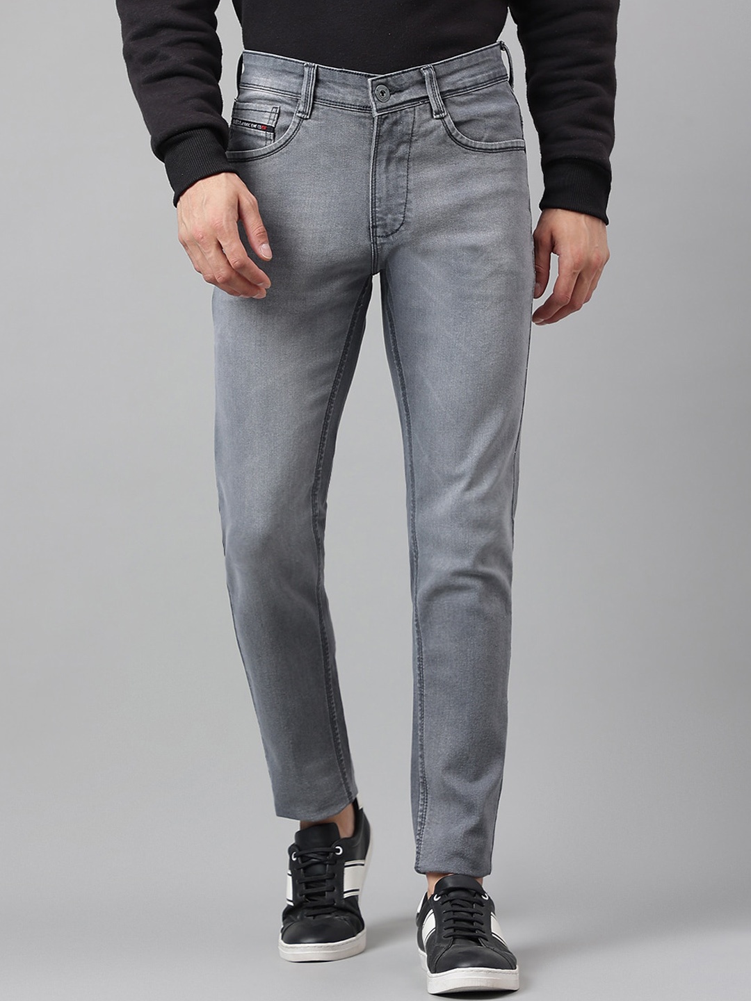 

Code 61 Men Skinny Fit Low-Rise Light Fade Acid Wash Stretchable Jeans, Steel