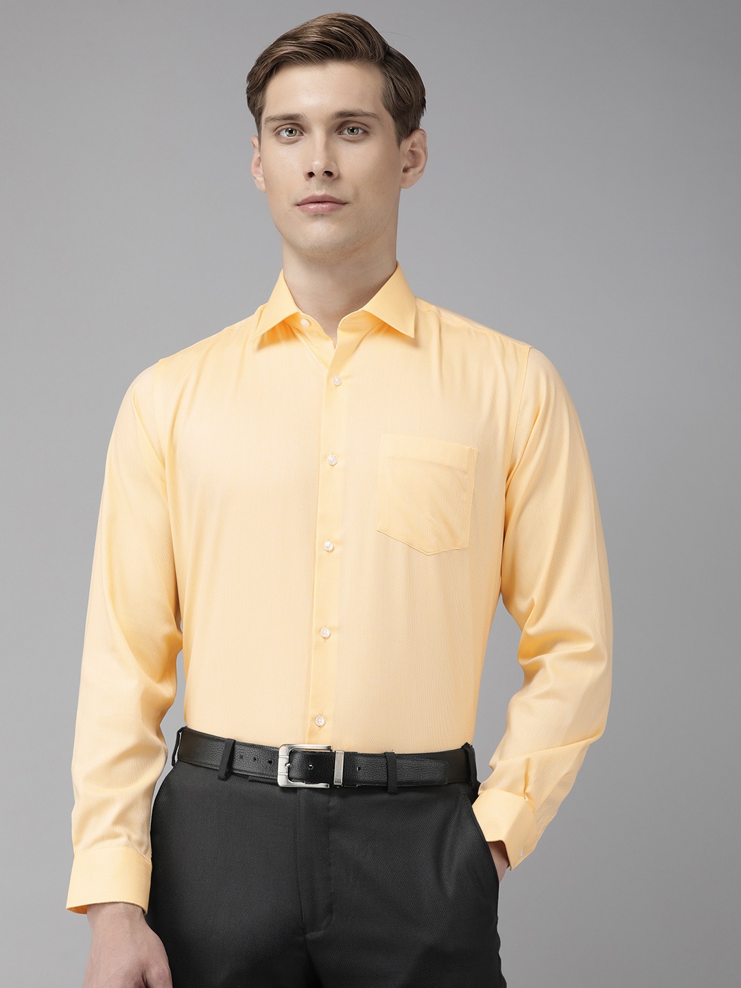 

Van Heusen Pure Cotton Self Design Custom Fit Opaque Formal Shirt, Yellow