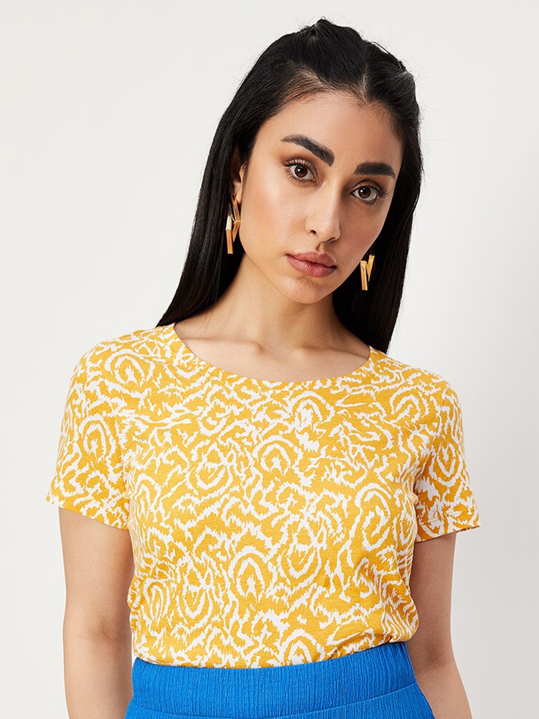 

max Abstract Printed Pure Cotton T-shirt, Yellow