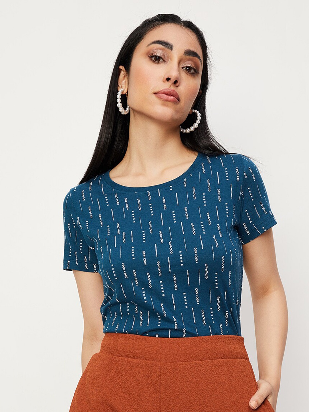 

max Conversational Printed Pure Cotton T-shirt, Blue