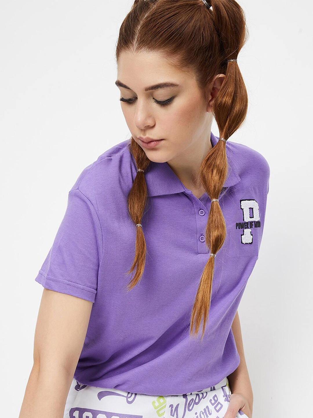 

max Polo Collar Pure Cotton T-shirt, Purple