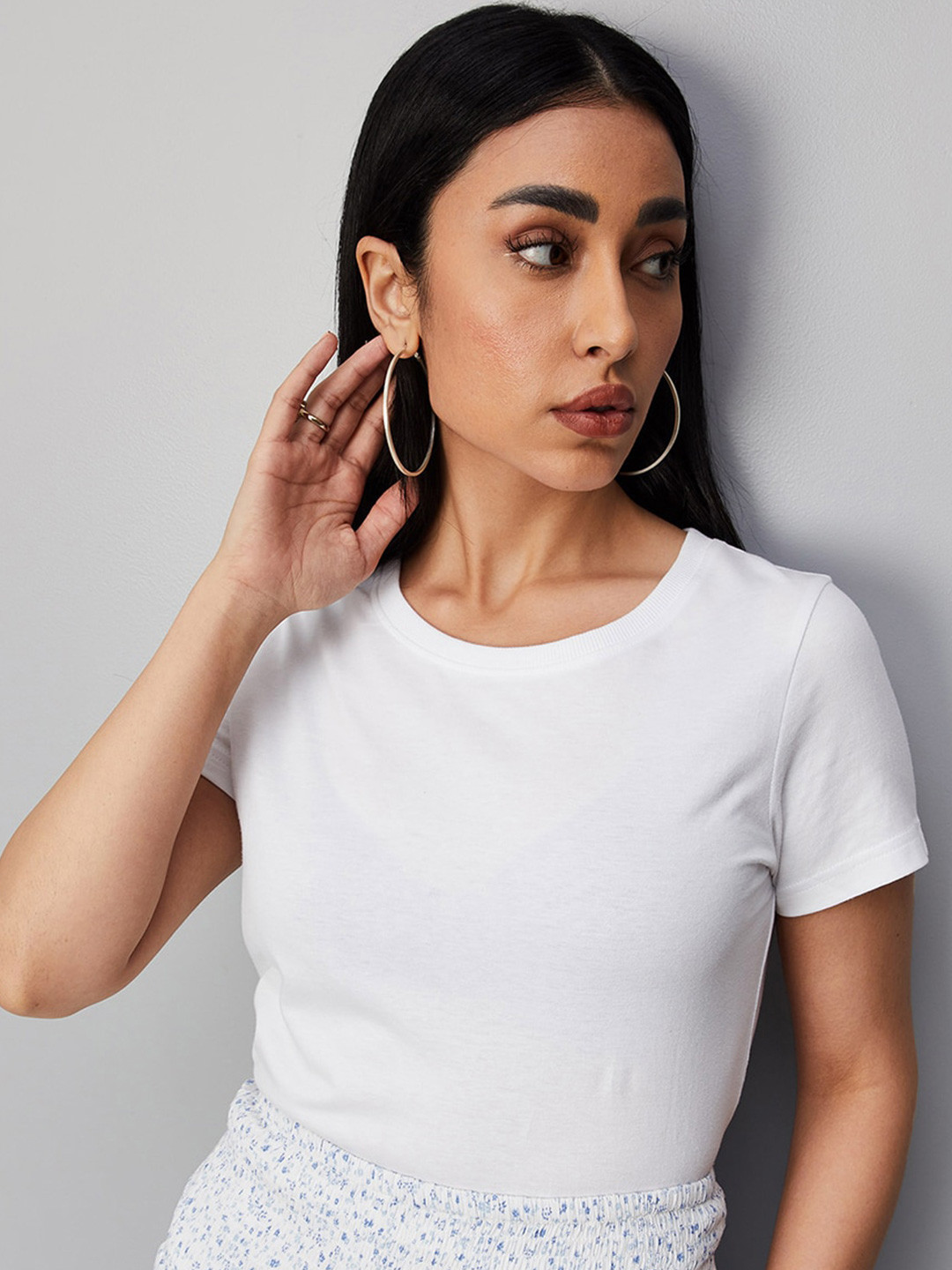 

max Round Neck Pure Cotton T-shirt, White