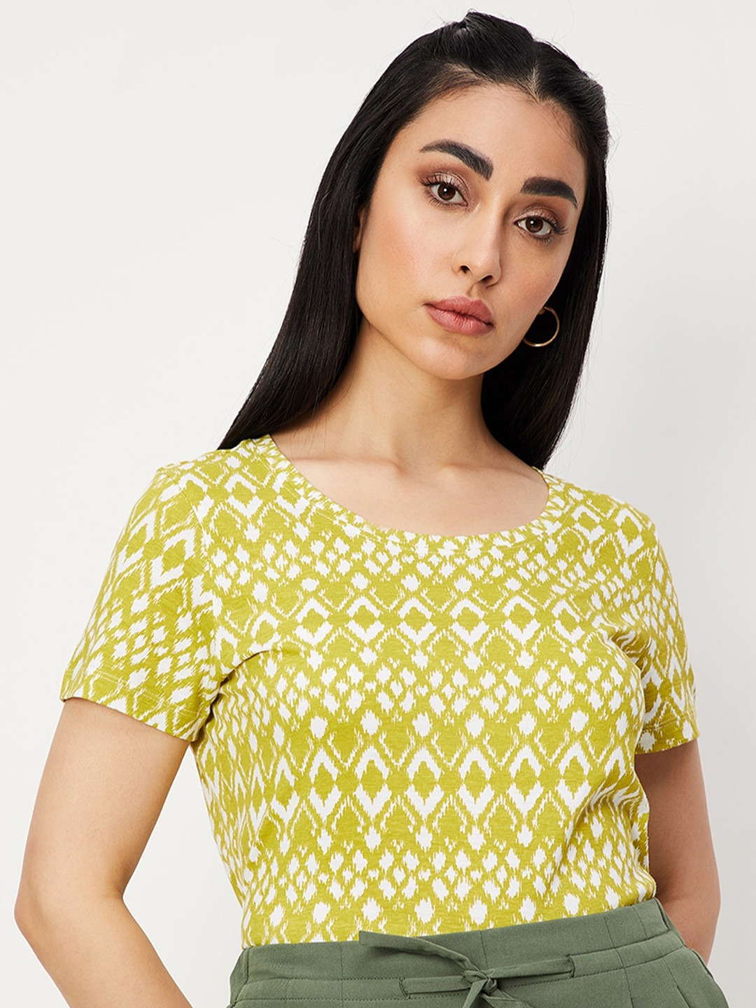 

max Geometric Printed Pure Cotton T-shirt, Green