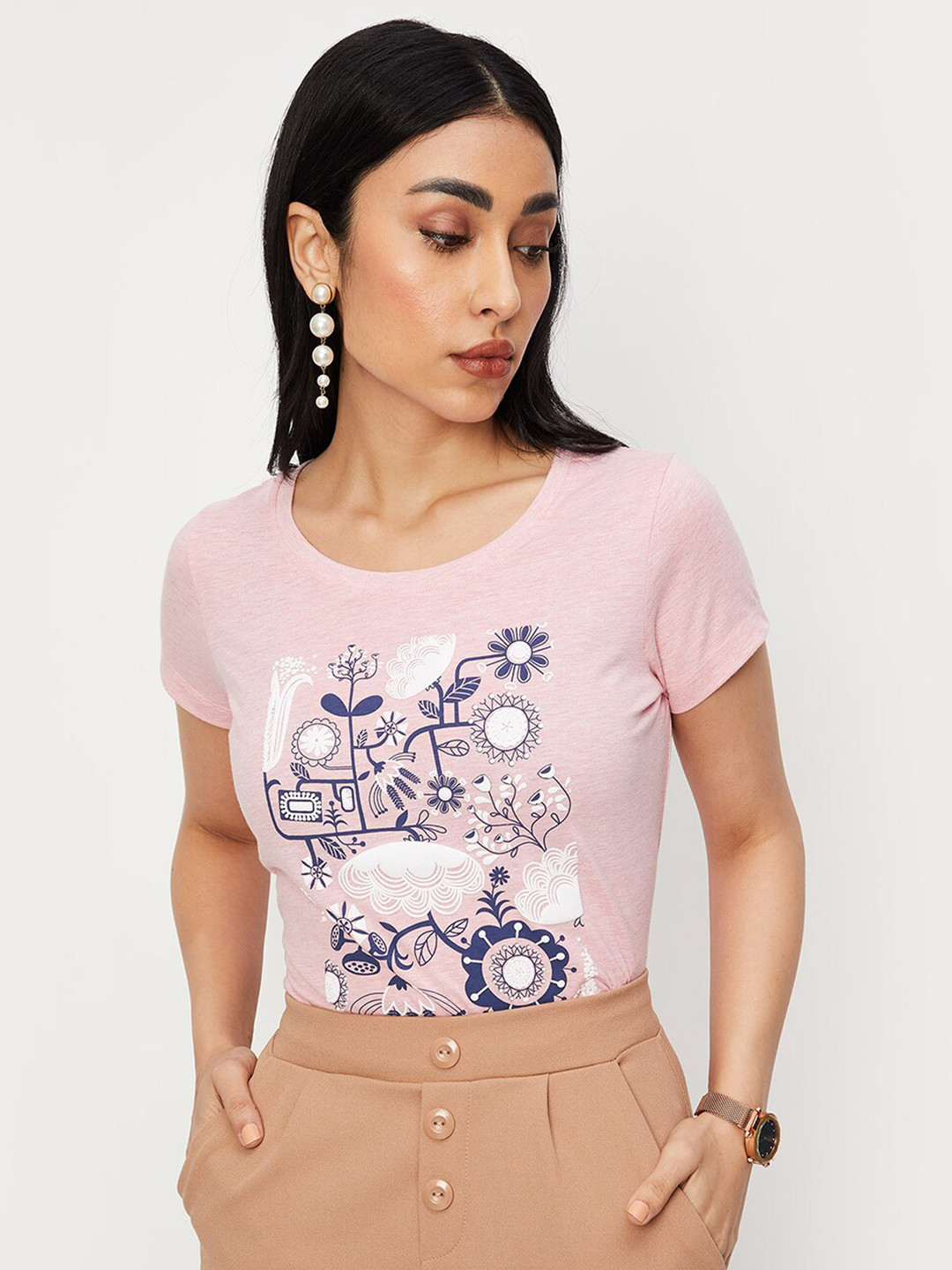

max Graphic Printed Cotton T-shirt, Pink