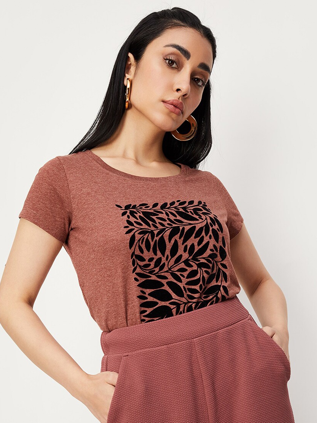 

max Floral Printed Cotton T-Shirt, Brown