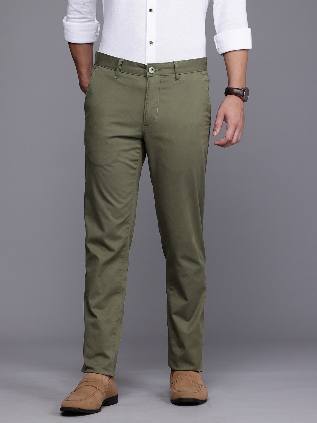 

Louis Philippe Sport Men Slim Fit Chinos Semiformal Trousers, Olive