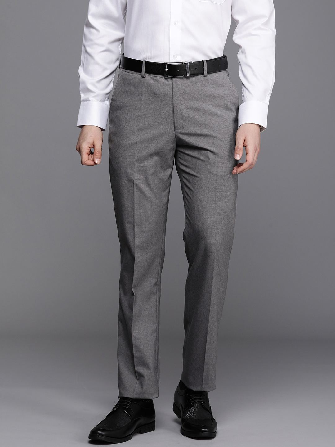 

Louis Philippe Men Textured Slim Fit Trousers, Grey