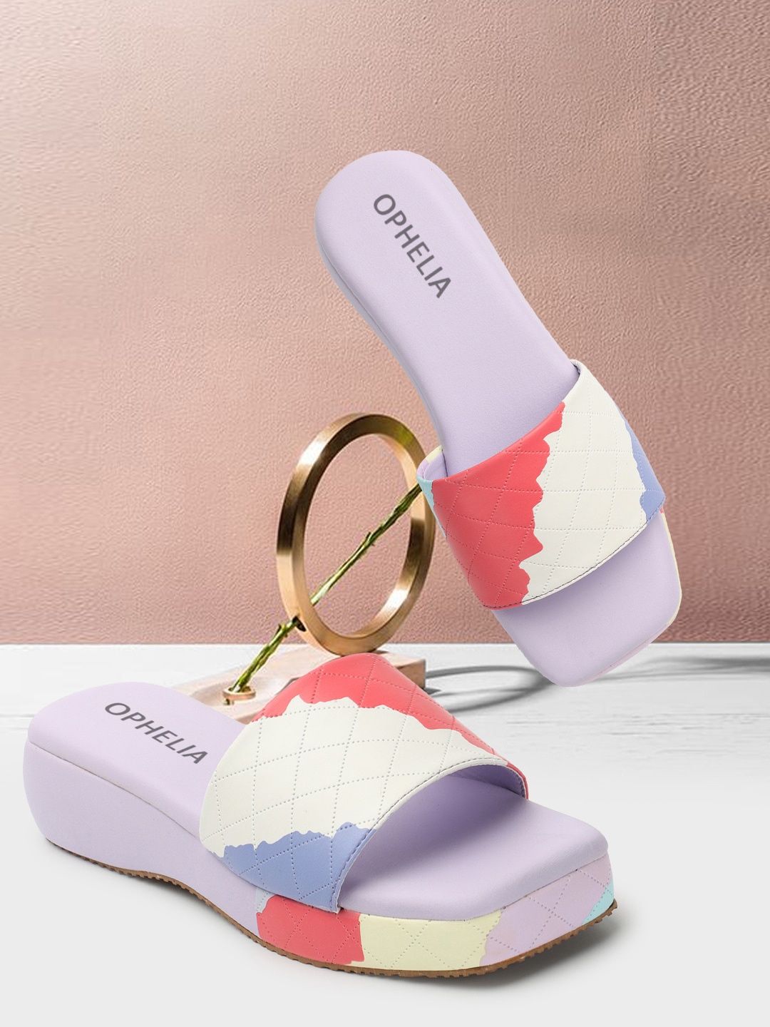 

OPHELIA Printed Open Toe Flats, Purple