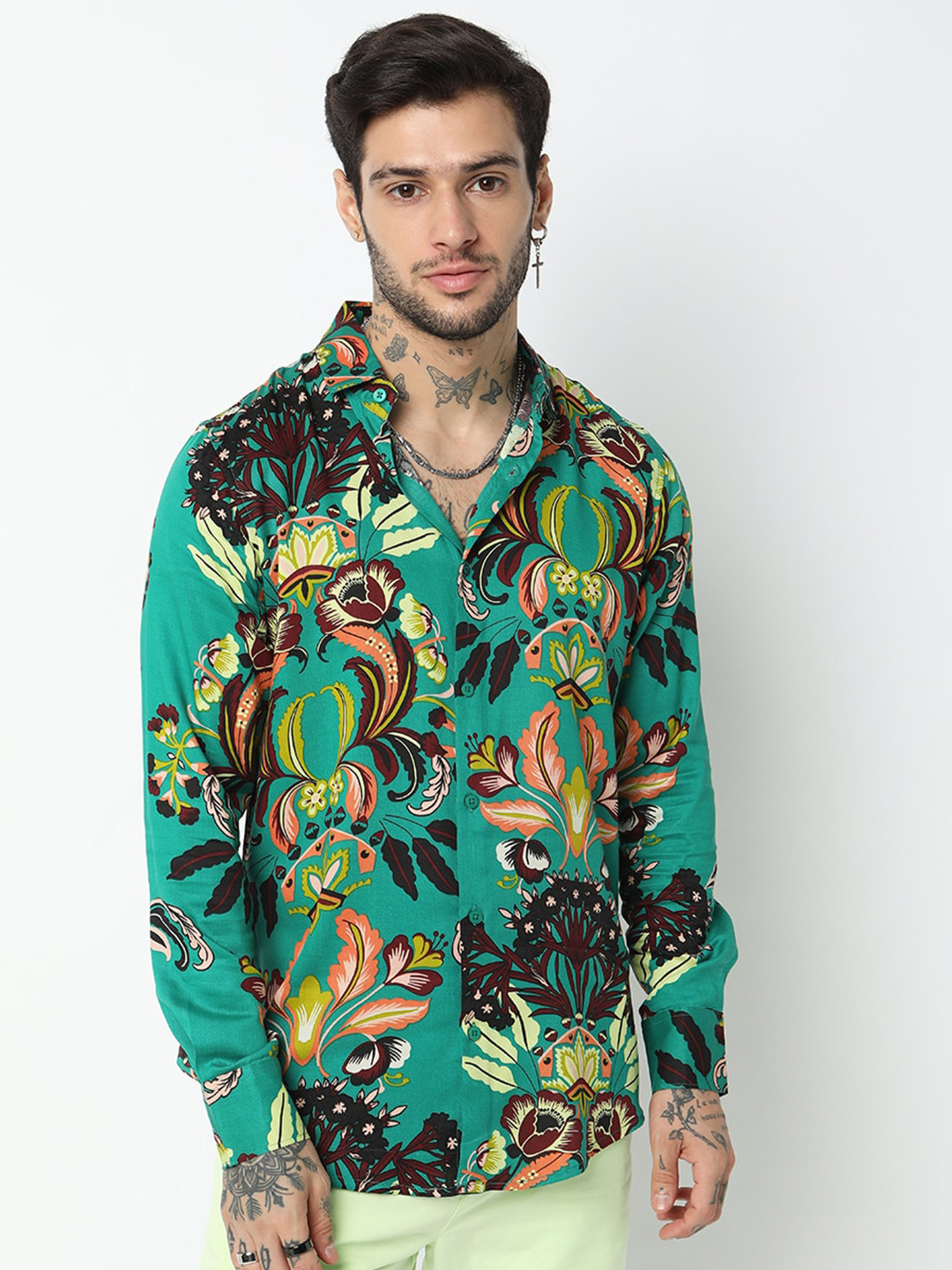 

7Shores Classic Floral Printed Casual Shirt, Green