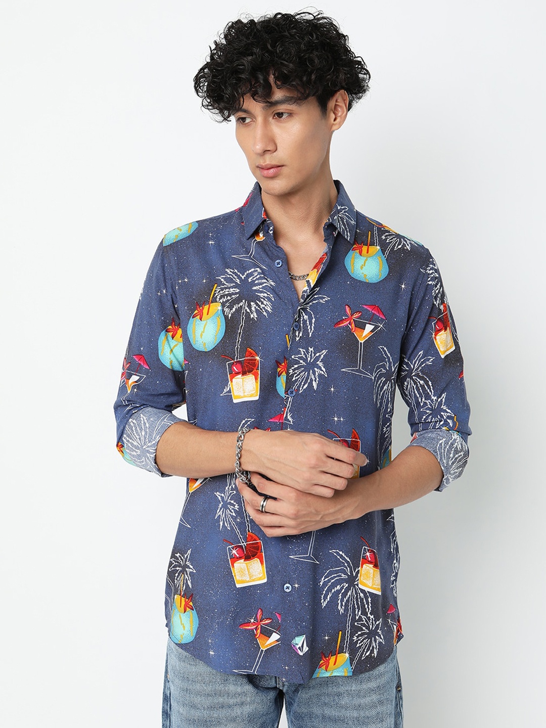 

7Shores Classic Tropical Printed Casual Shirt, Blue