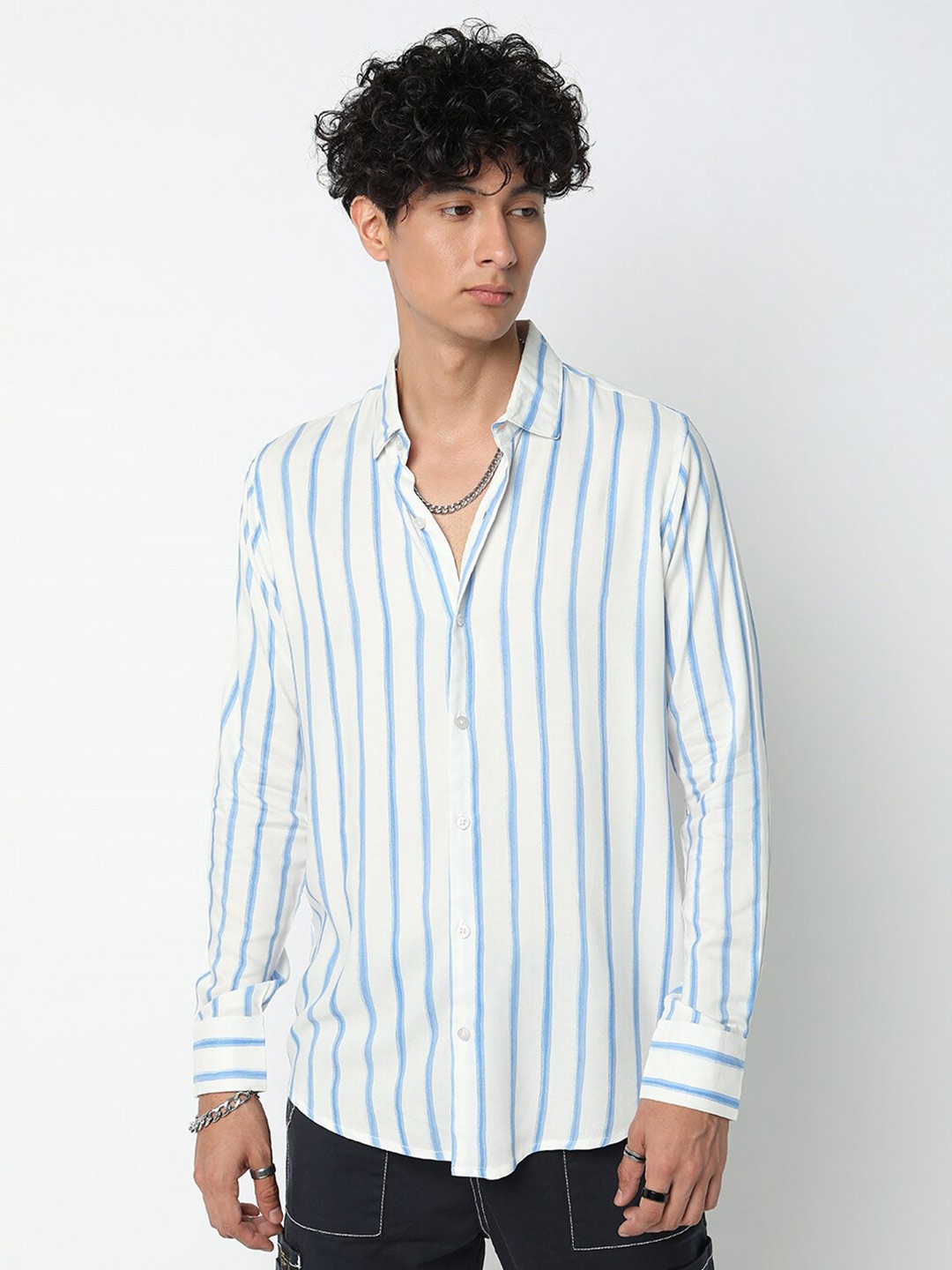 

7Shores Classic Striped Casual Shirt, White