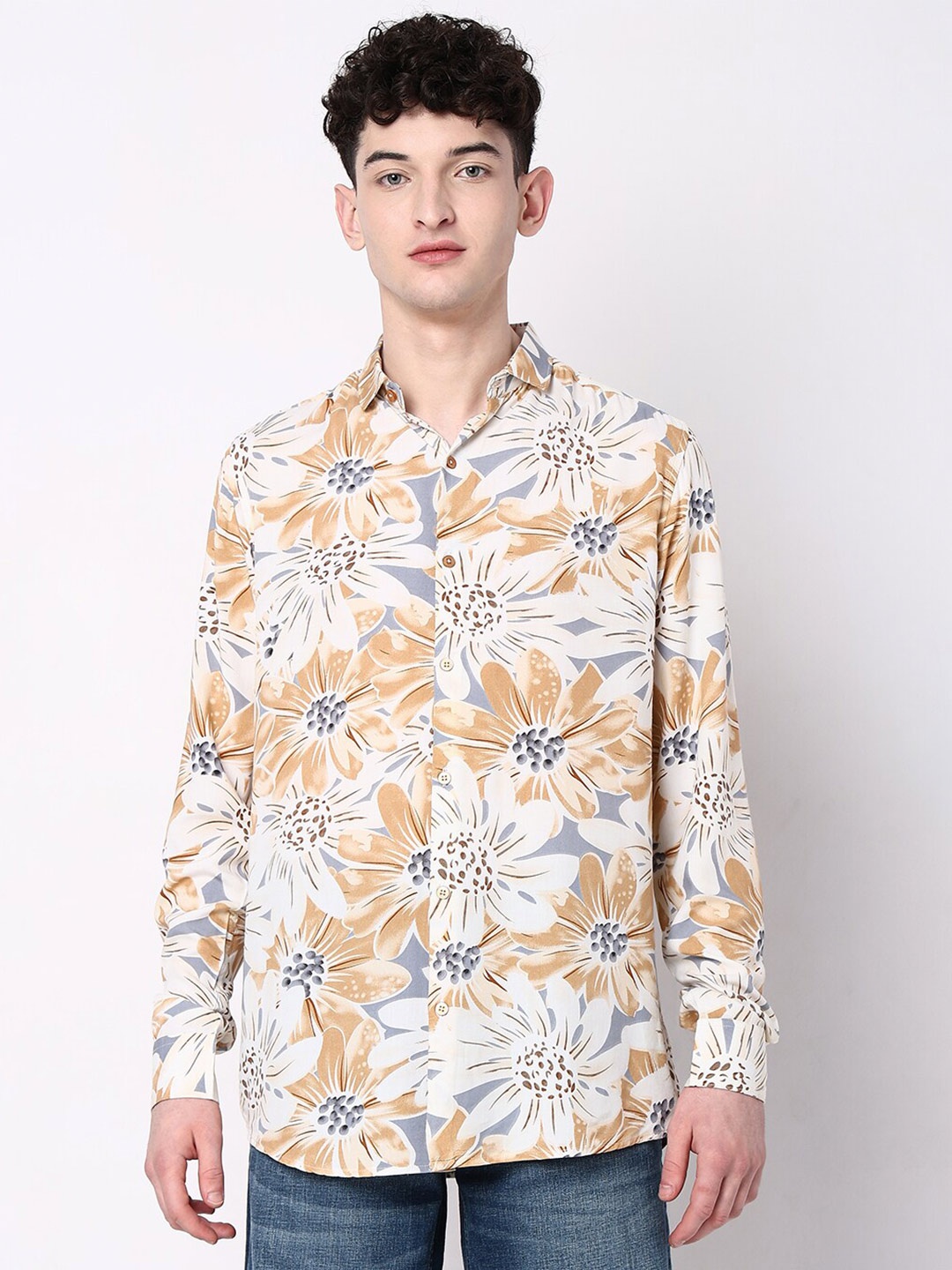 

7Shores Classic Floral Printed Casual Shirt, Beige