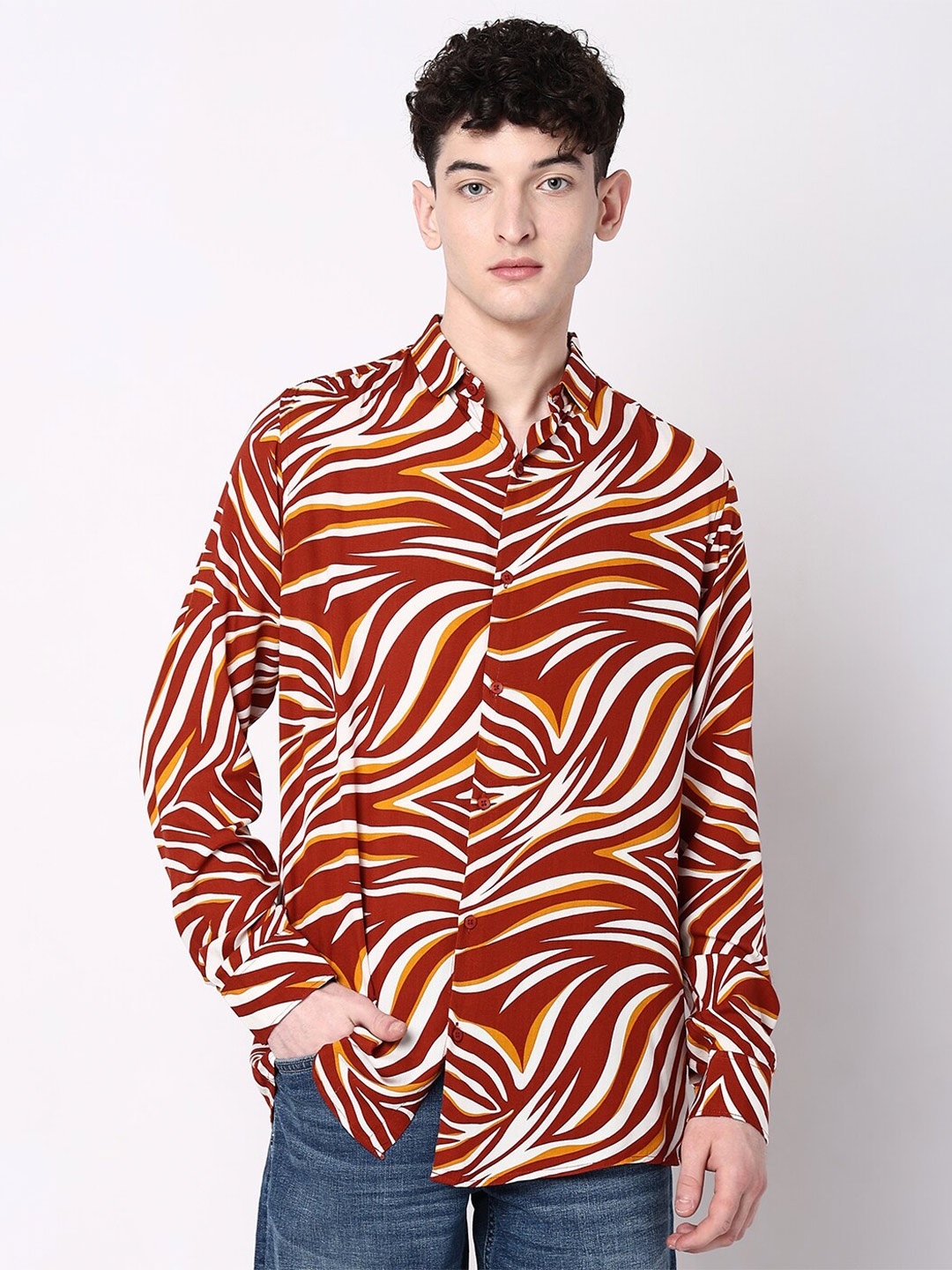 

7Shores Classic Abstract Printed Casual Shirt, Red