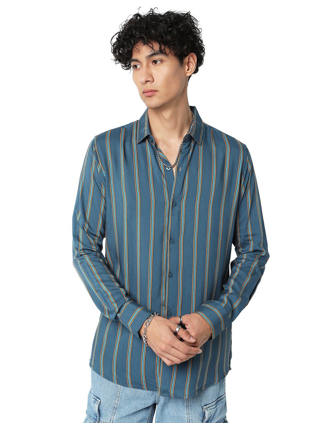 

7Shores Striped Classic Casual Shirt, Blue