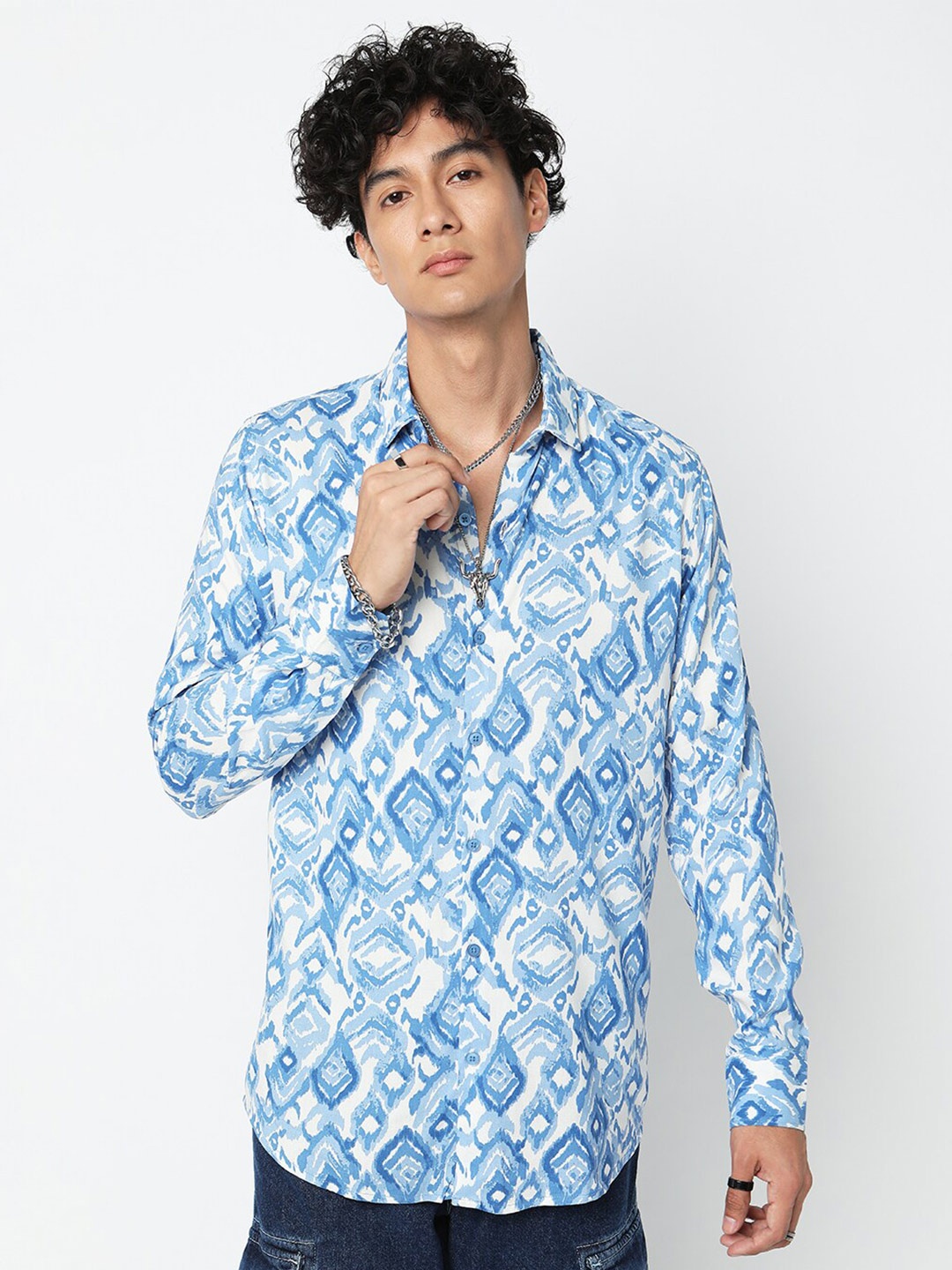 

7Shores Printed Classic Casual Shirt, Blue
