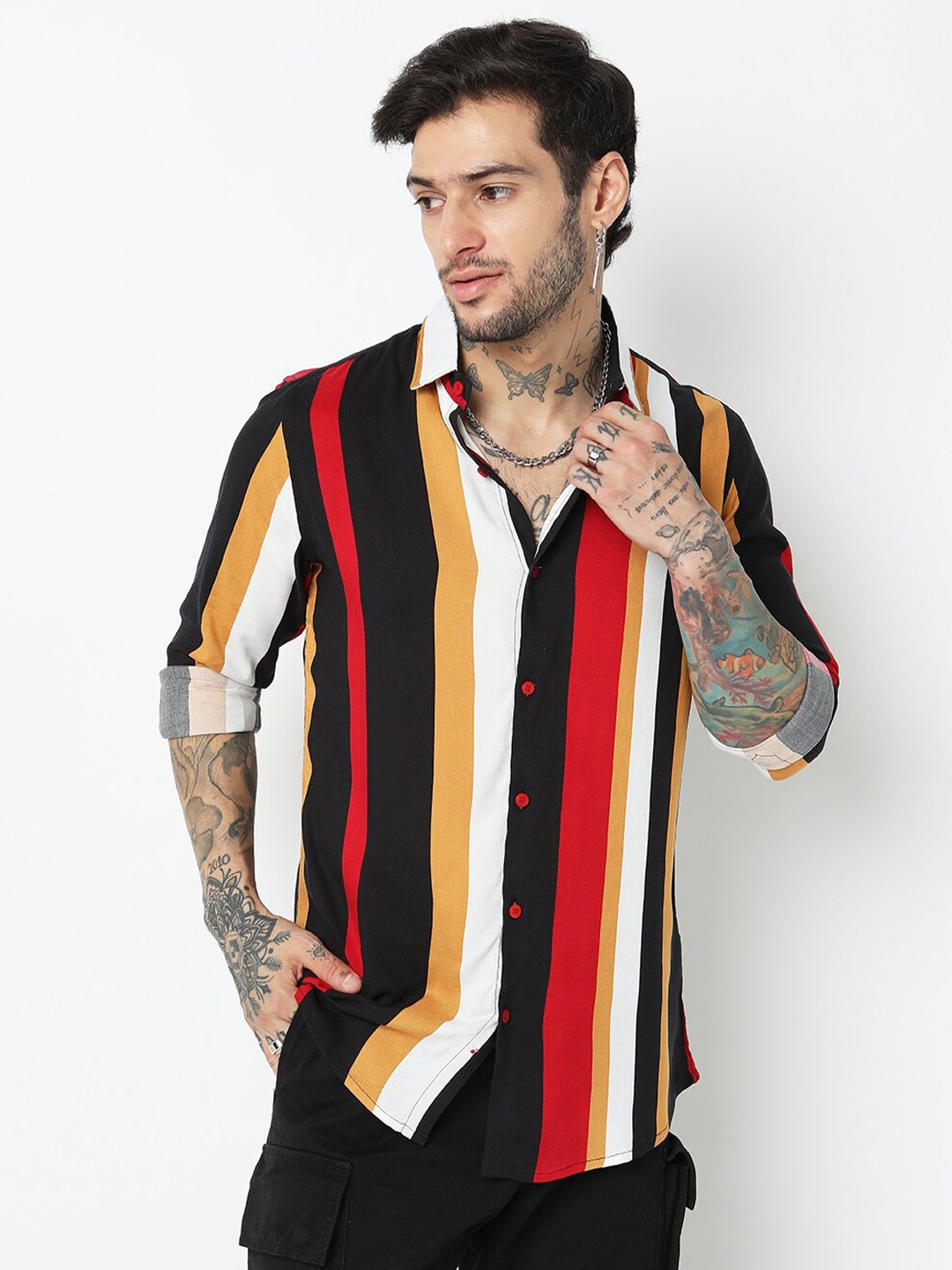 

7Shores Striped Classic Casual Shirt, Yellow