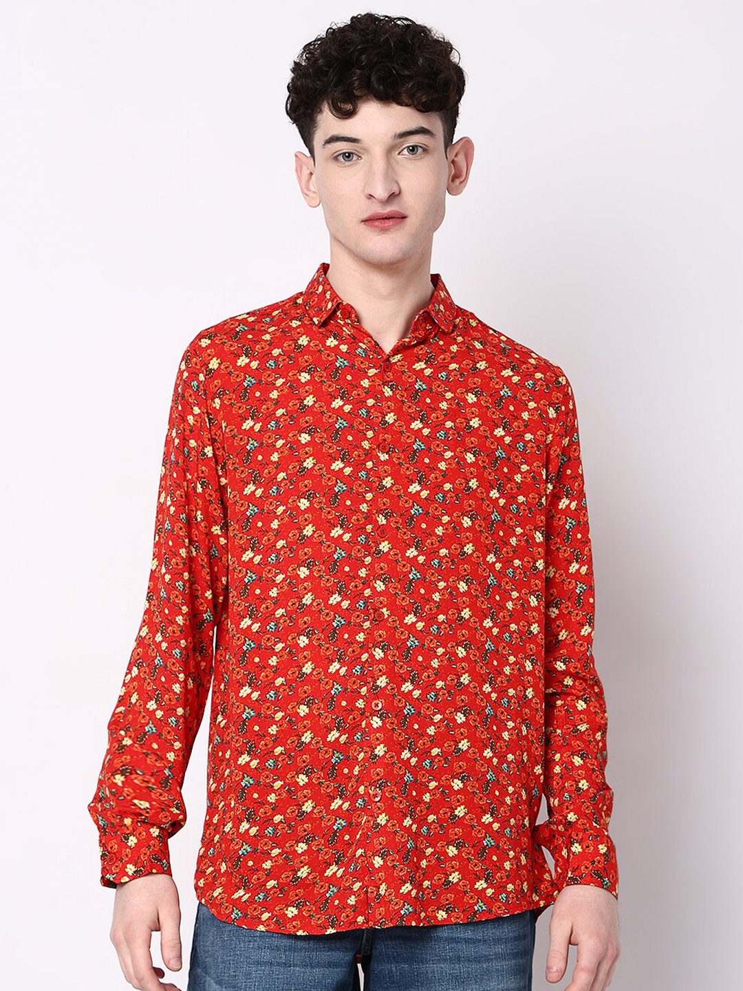 

7Shores Classic Floral Printed Casual Shirt, Red