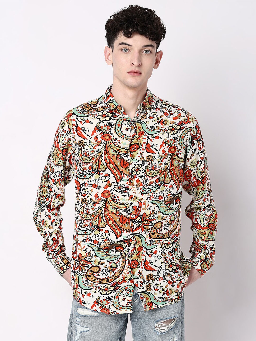 

7Shores Classic Floral Printed Casual Shirt, White