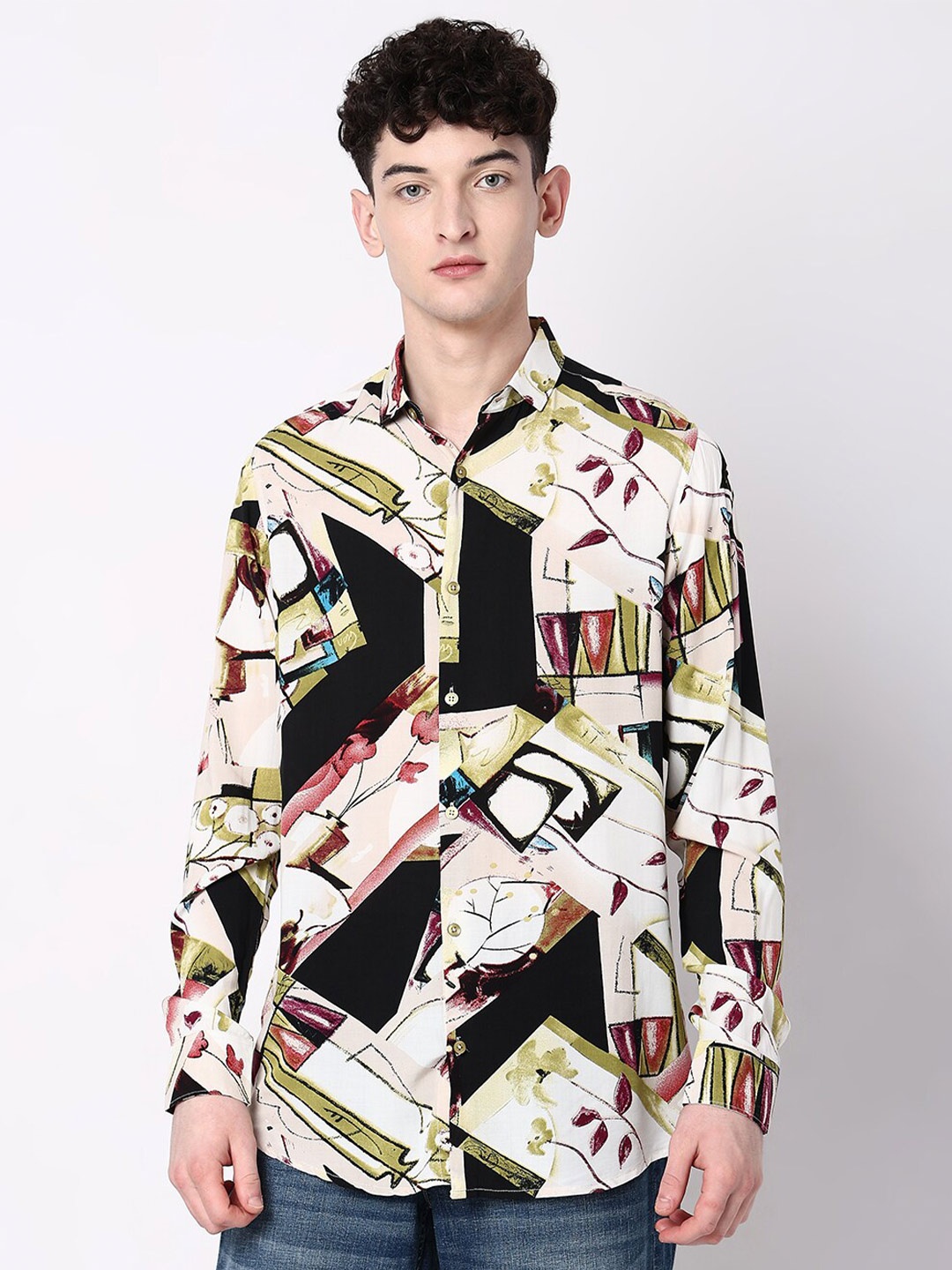 

7Shores Classic Abstract Printed Casual Shirt, White