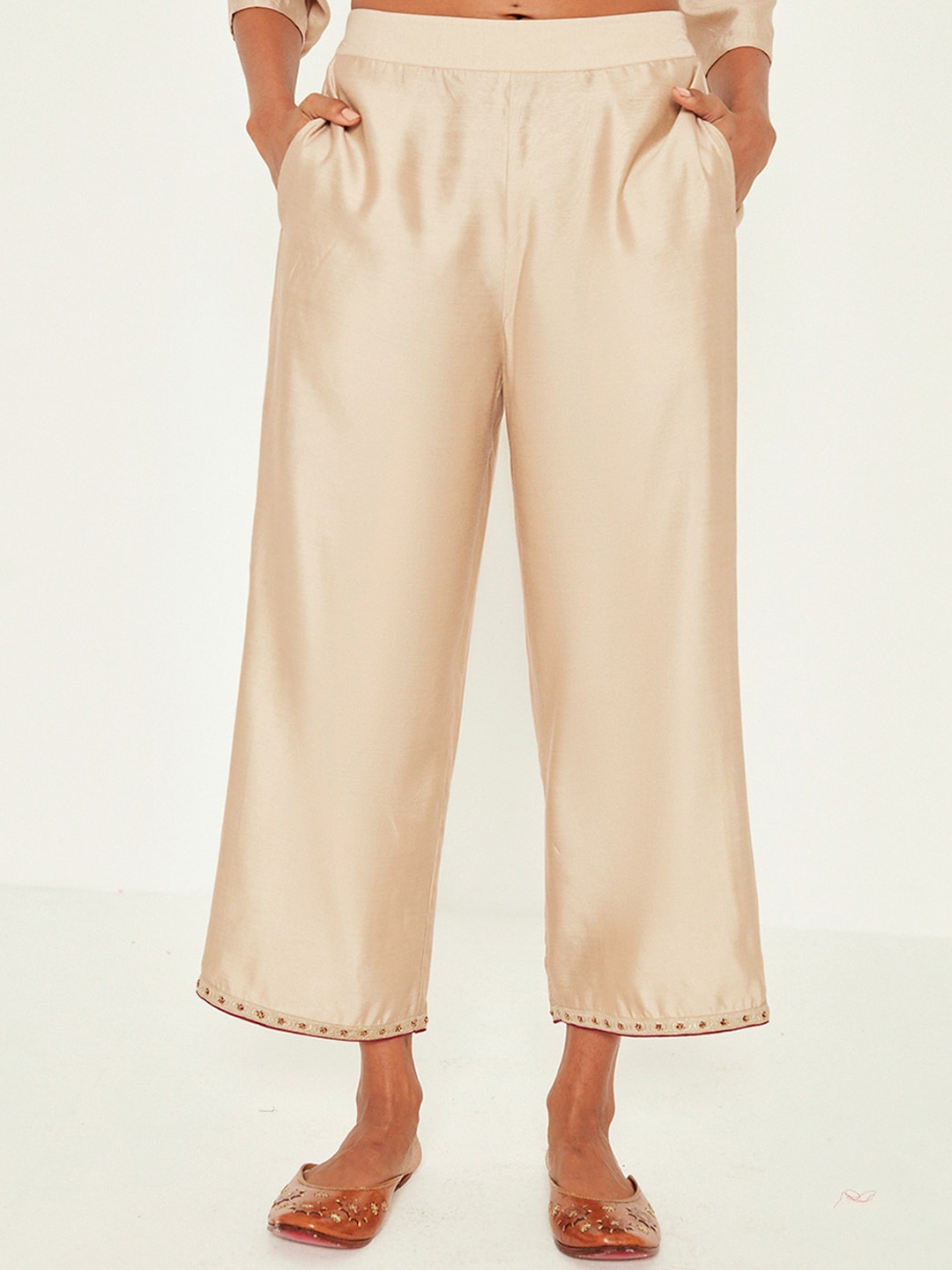 

Ancestry Women Straight Fit Pleated Culottes Trousers, Beige