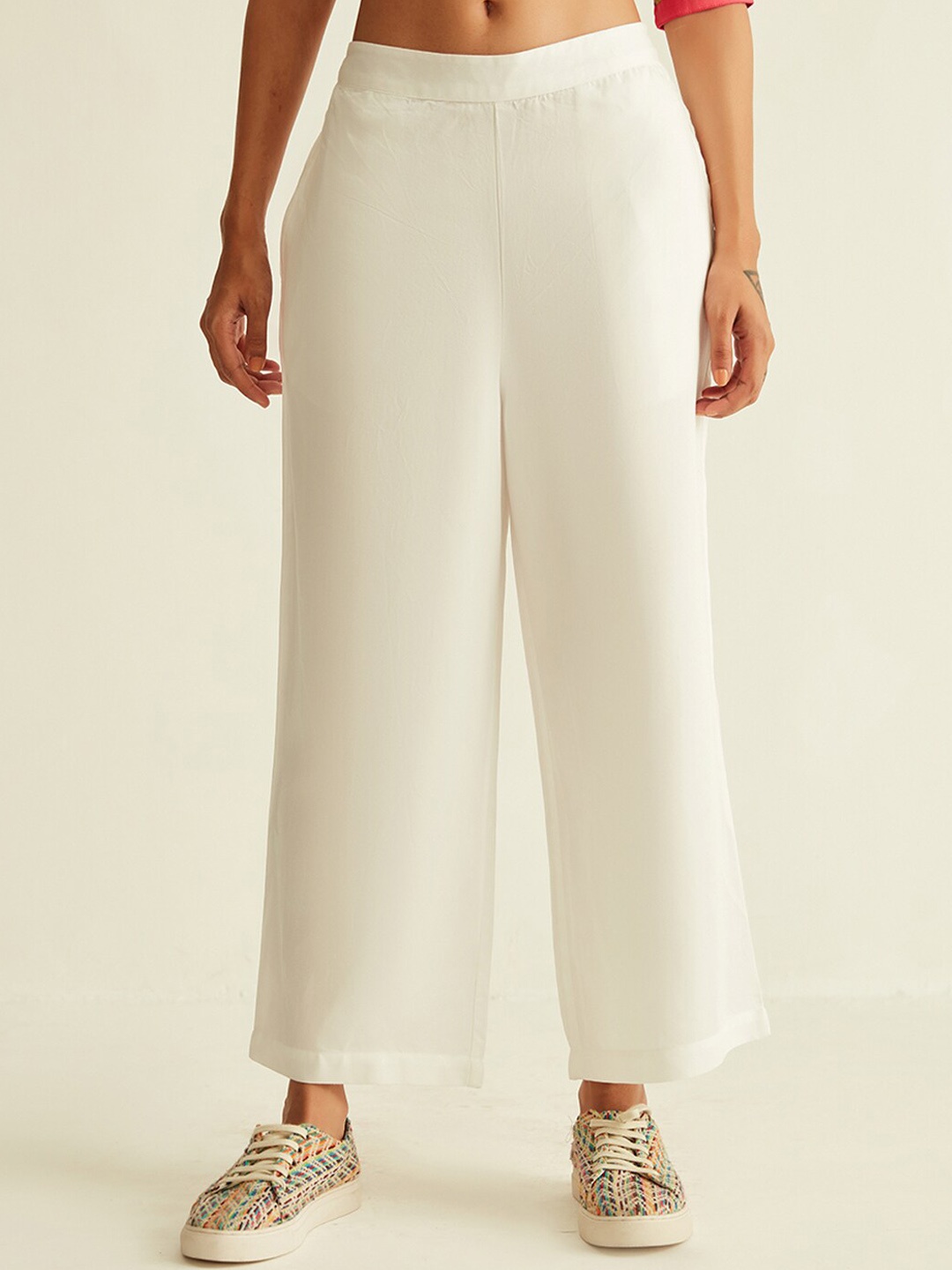 

Ancestry Women Straight Fit Linen Parallel Trousers, Off white