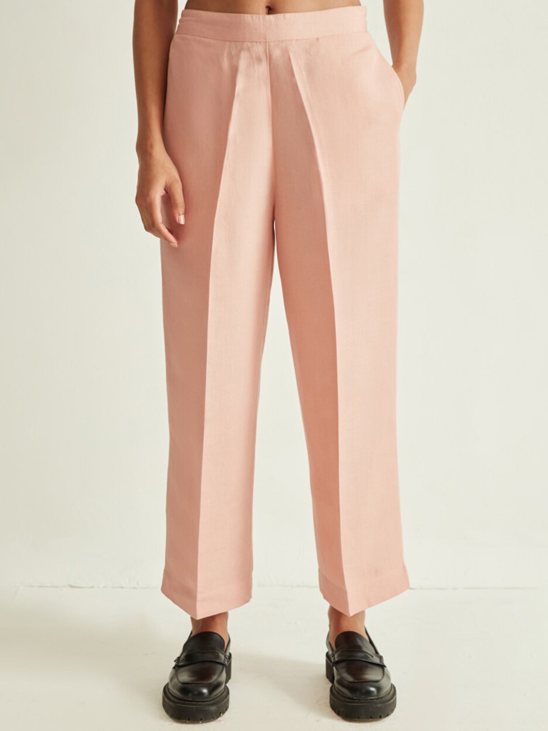 

Ancestry Women Peach-Coloured Straight Fit Trousers