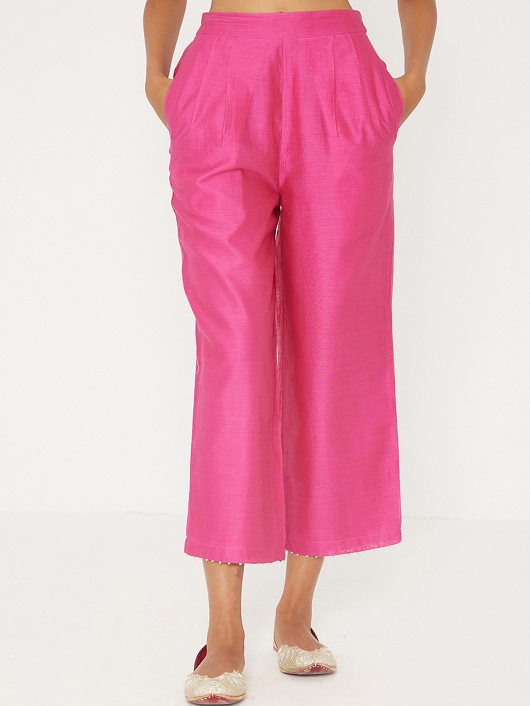 

Ancestry Women Pink Straight Fit Pleated Culottes Trousers
