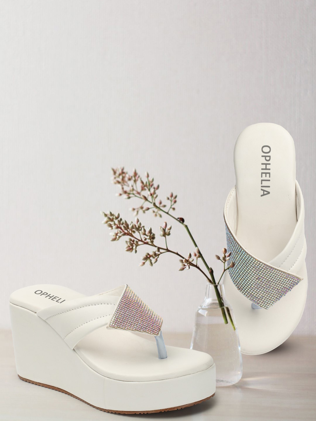 

OPHELIA Embellished Wedge Heels, White