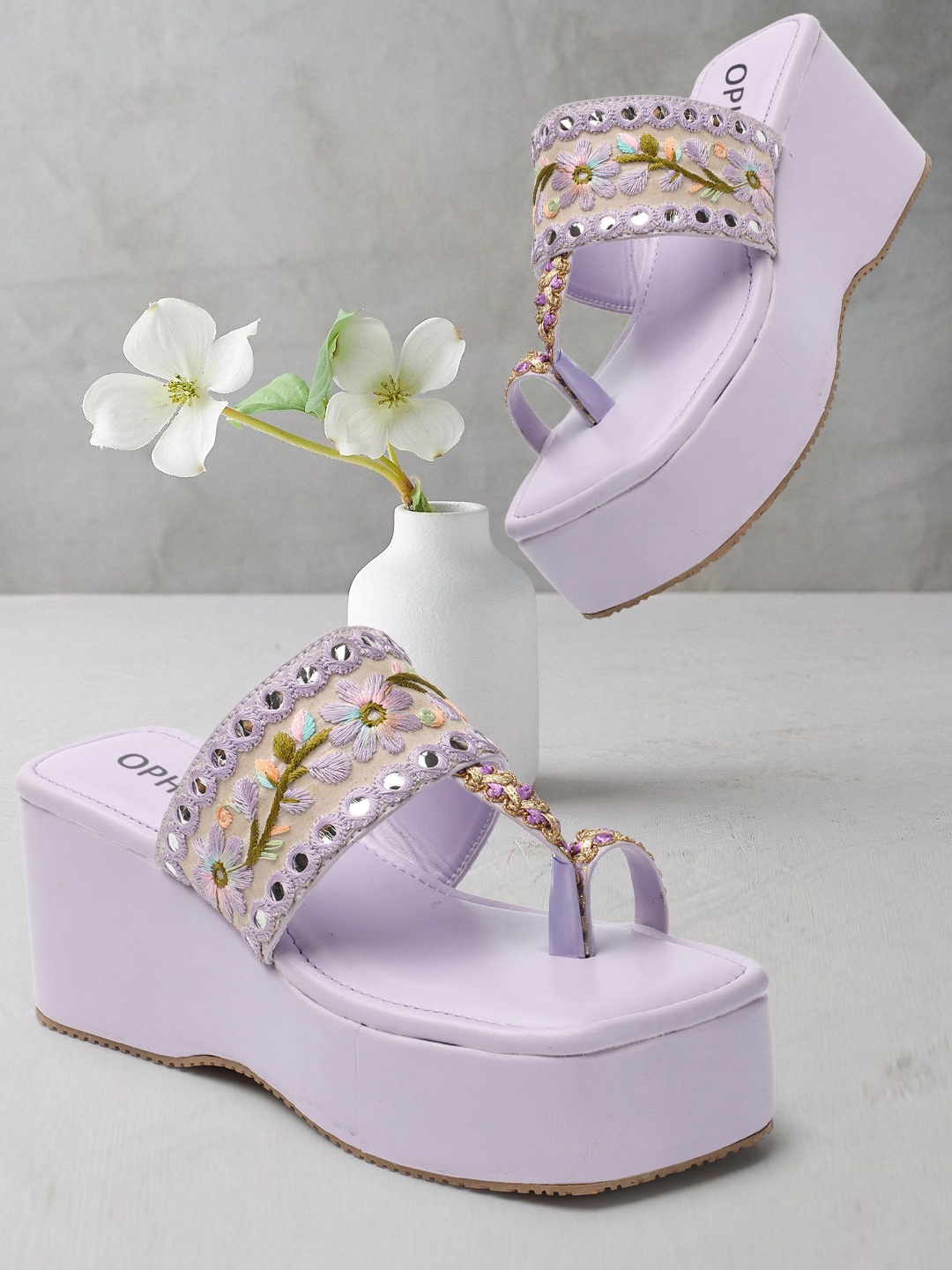 

OPHELIA Embroidered One Toe Flatform Heels, Lavender