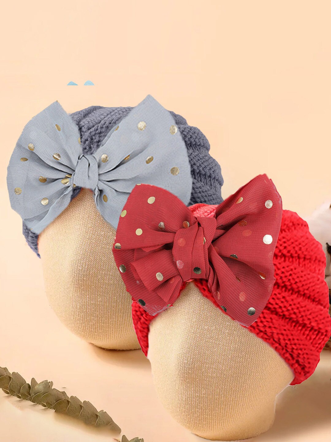 

Baby Moo Unisex Kids Set of 2 Woollen Beanie With Bow Embellished, Grey