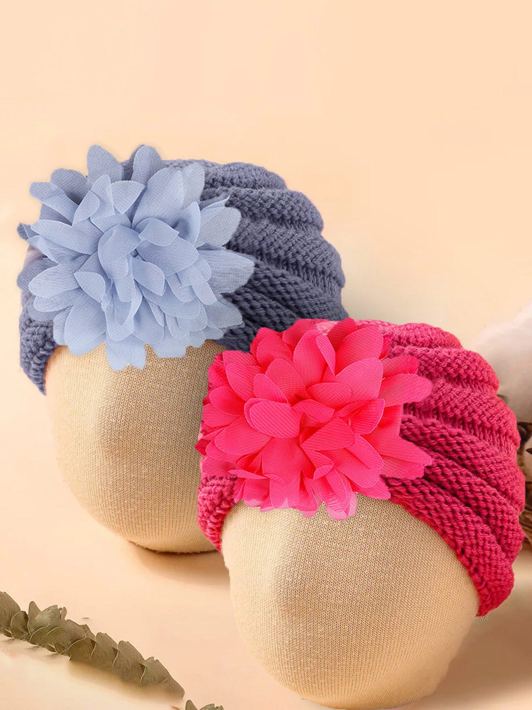 

Baby Moo Unisex Kids Set of 2 Woollen Beanie With Floral Embellished, Grey