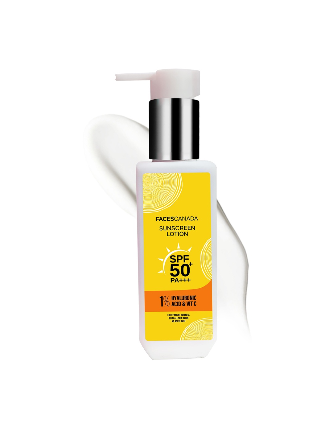 

FACES CANADA SPF50 PA+++ Sunscreen Lotion 1% Hyaluronic Acid & Vitamin C - 100ml, Yellow