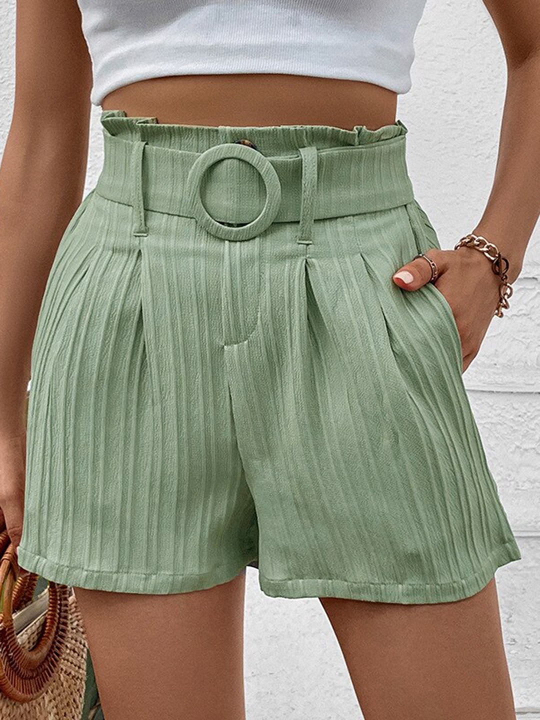 

StyleCast Women Green Mid-Rise Self Designed Shorts