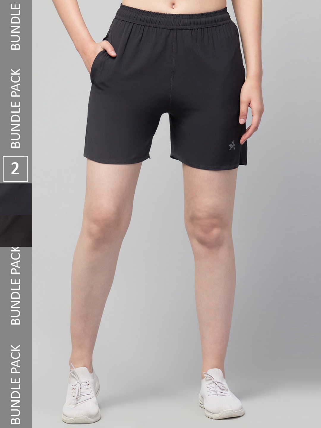 Apraa & Parma Women Pack Of 2 E-Dry Technology Yoga Sports Shorts, Grey
