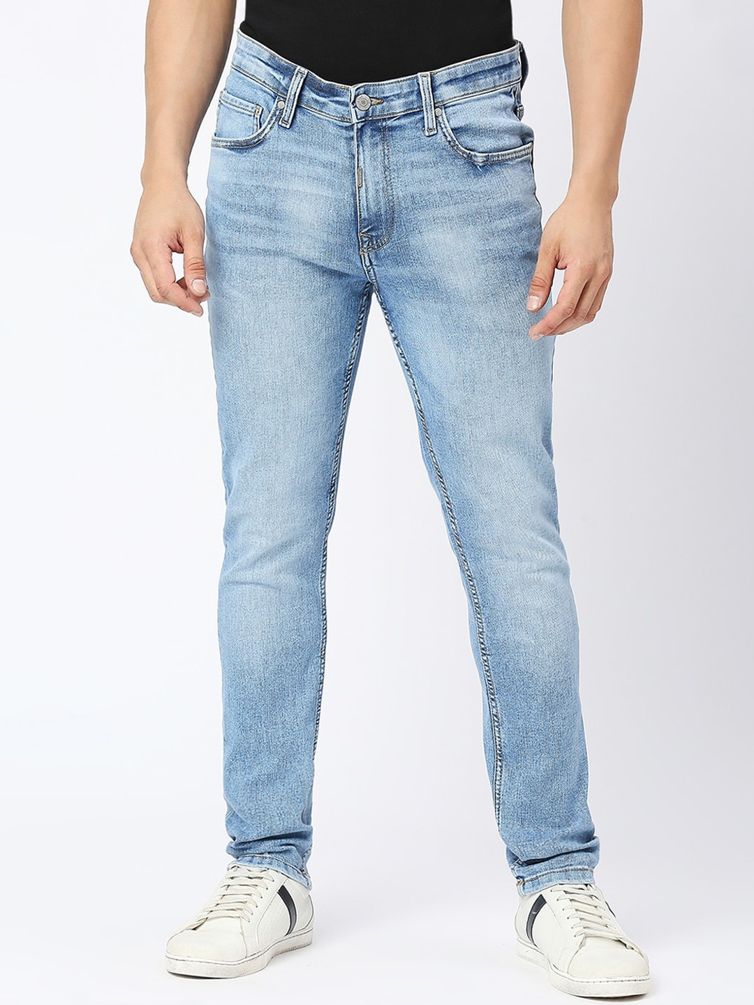 

LOVEGEN Men Skinny Fit Light Fade Non-Stretchable Clean Look Cotton Jeans, Blue