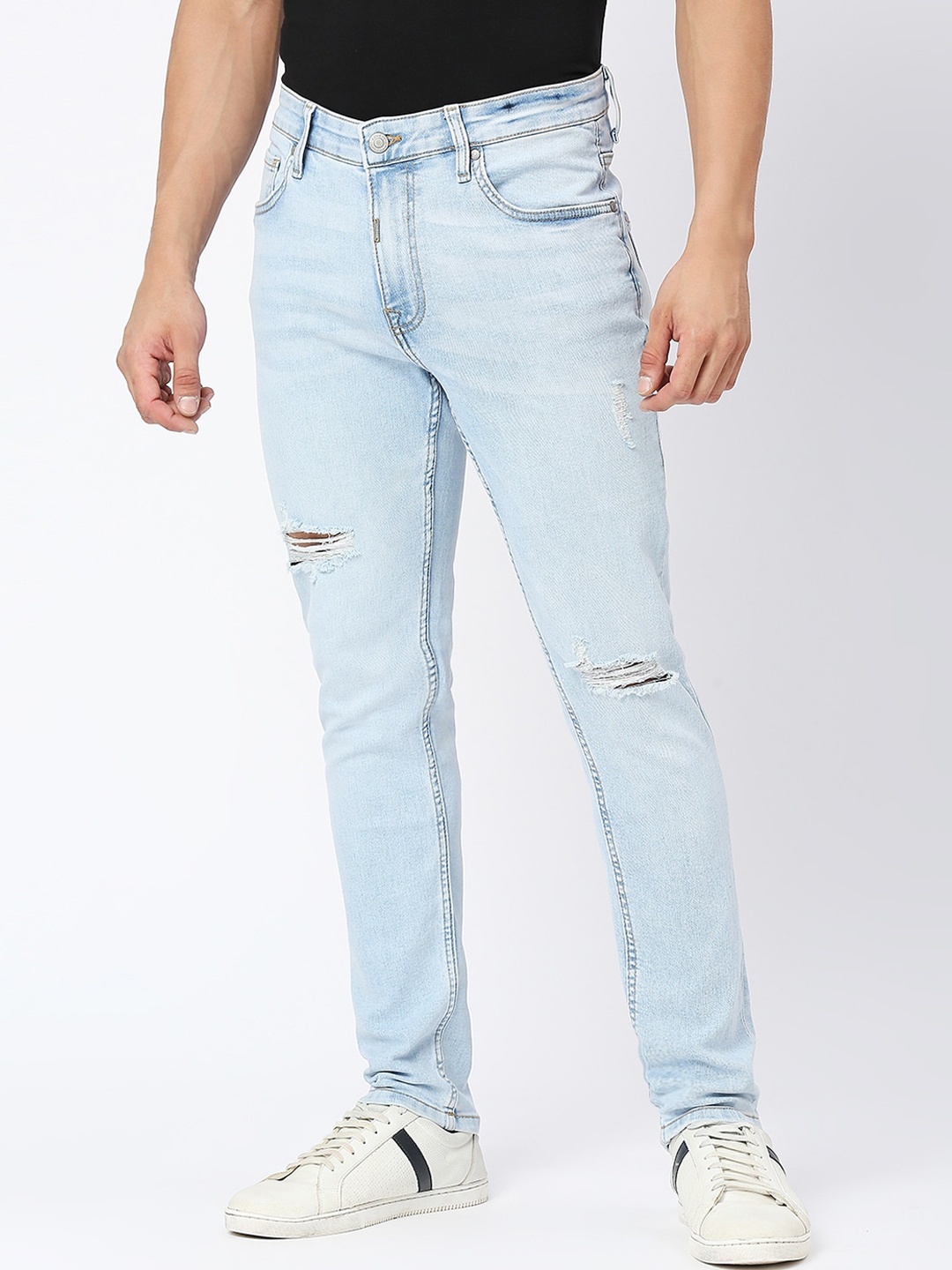 

LOVEGEN Men Skinny Fit Mid-Rise Mildly Distressed Heavy Fade Cotton Jeans, Blue