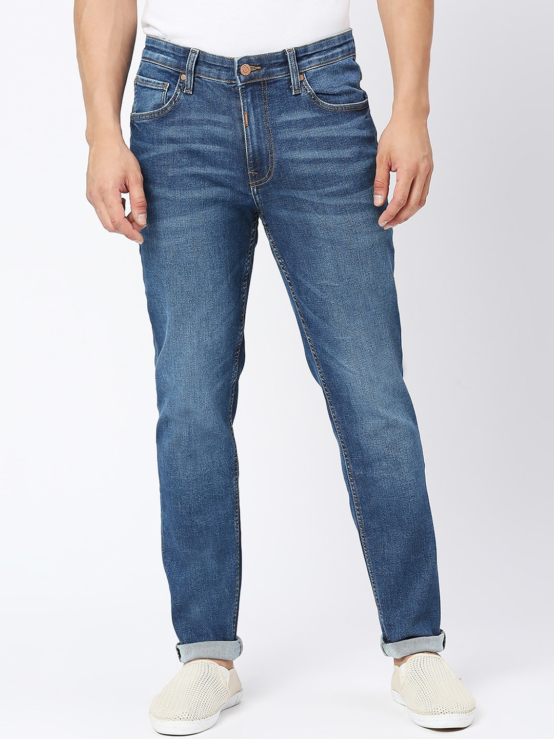 

LOVEGEN Men Skinny Fit Light Fade Clean Look Non Stretchable Cotton Jeans, Blue