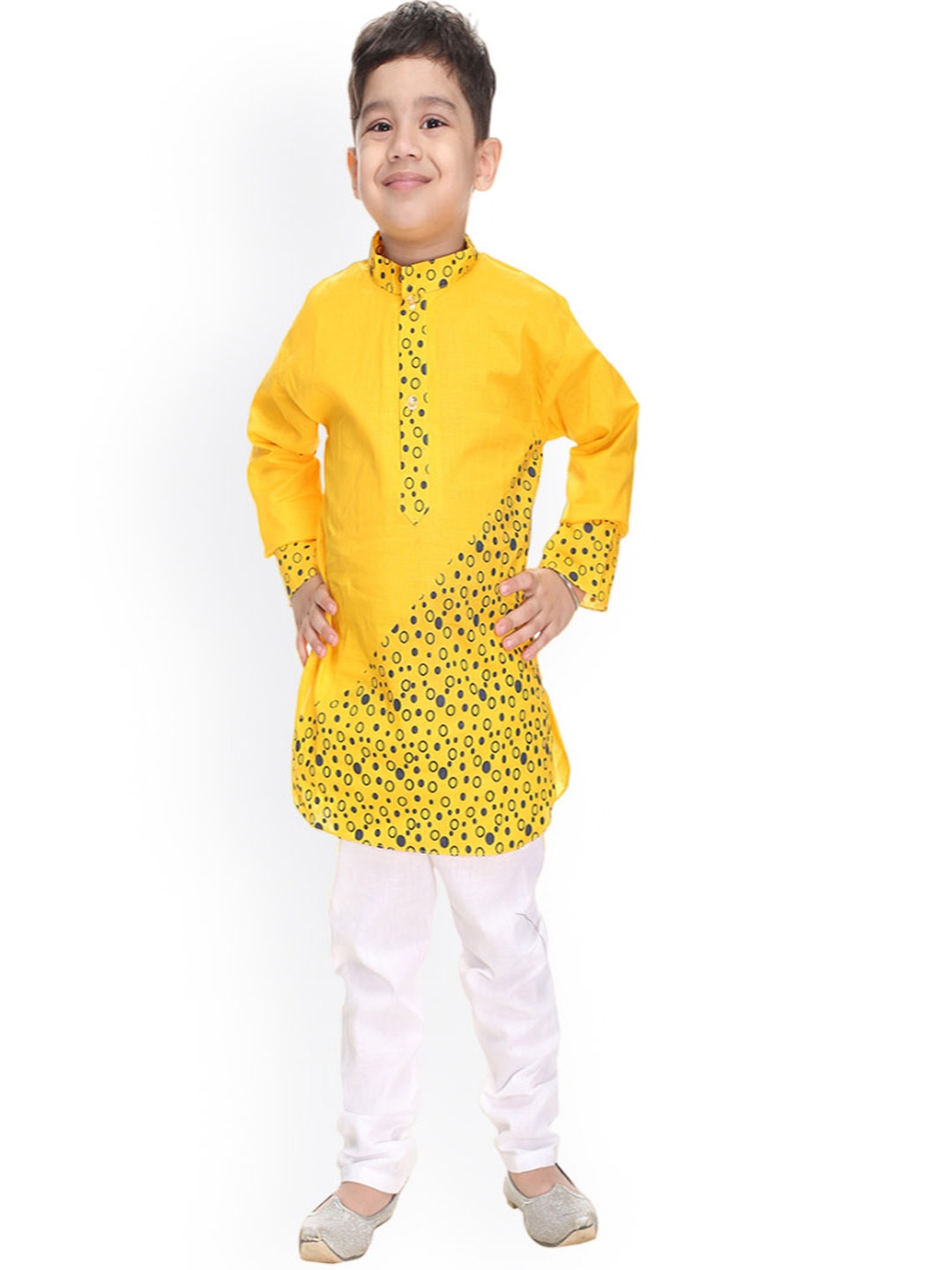 

BAESD Boys Geometric Printed Straight Kurta with Pyjamas, Yellow