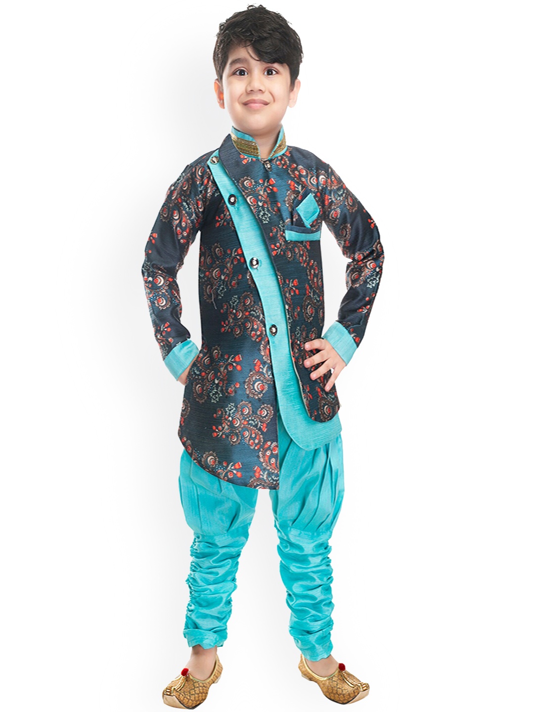 

BAESD Boys Floral Printed Straight Kurta with Churidar, Blue