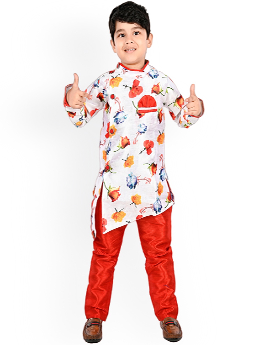 

BAESD Boys Floral Printed Kurta with Pyjamas, White