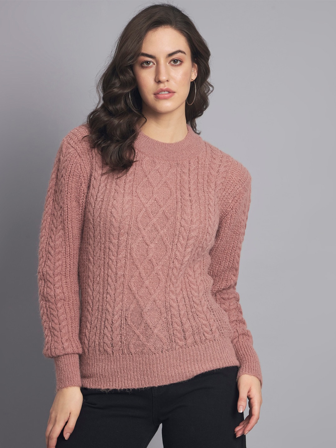 

NoBarr Cable Knit Acrylic Pullover, Peach