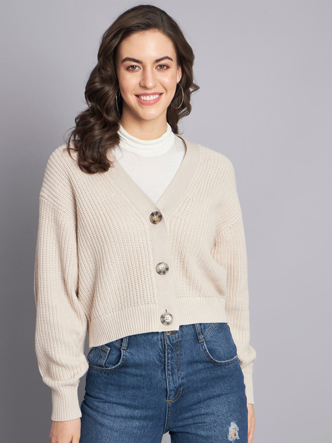

NoBarr Cotton Ribbed Cardigan, Beige
