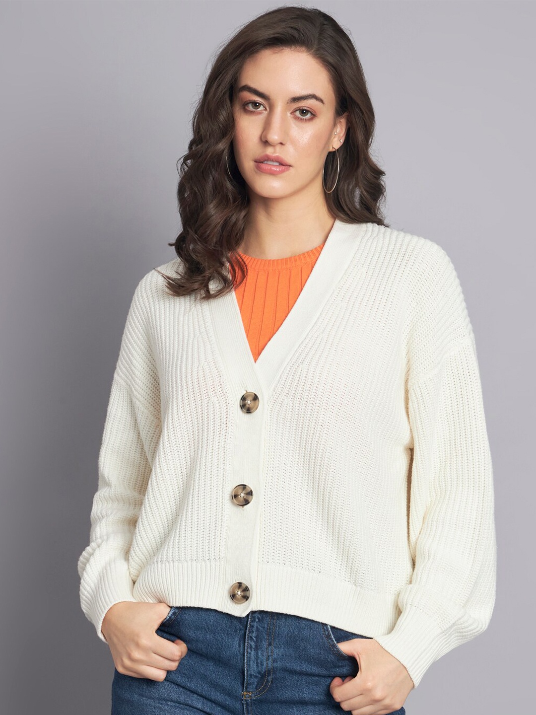 

NoBarr Cotton Ribbed Cardigan, White