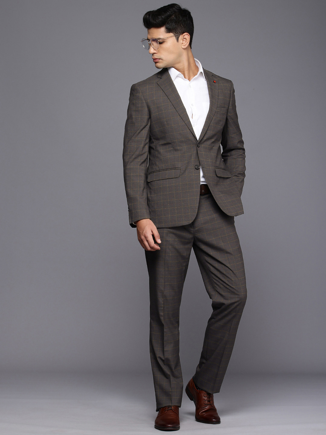 

Raymond Contemporary Fit Checked Notched Lapel Single-Breasted 2 Piece Formal Suits, Grey