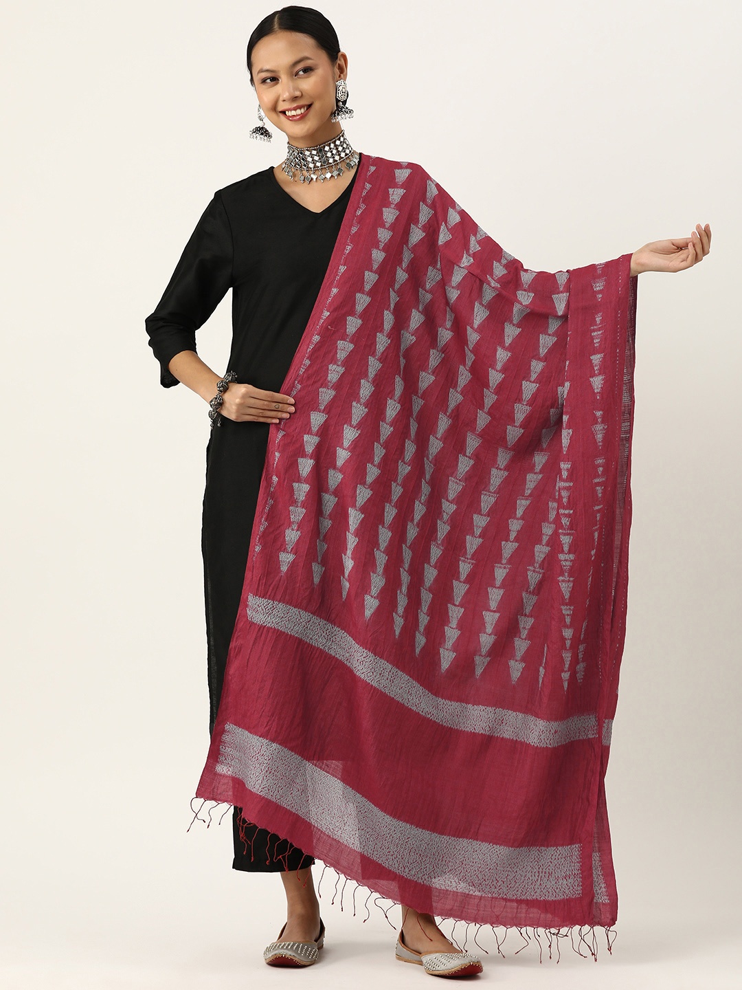 

ArtEastri Pure Silk Hand-Woven Shibori Dupatta, Rust