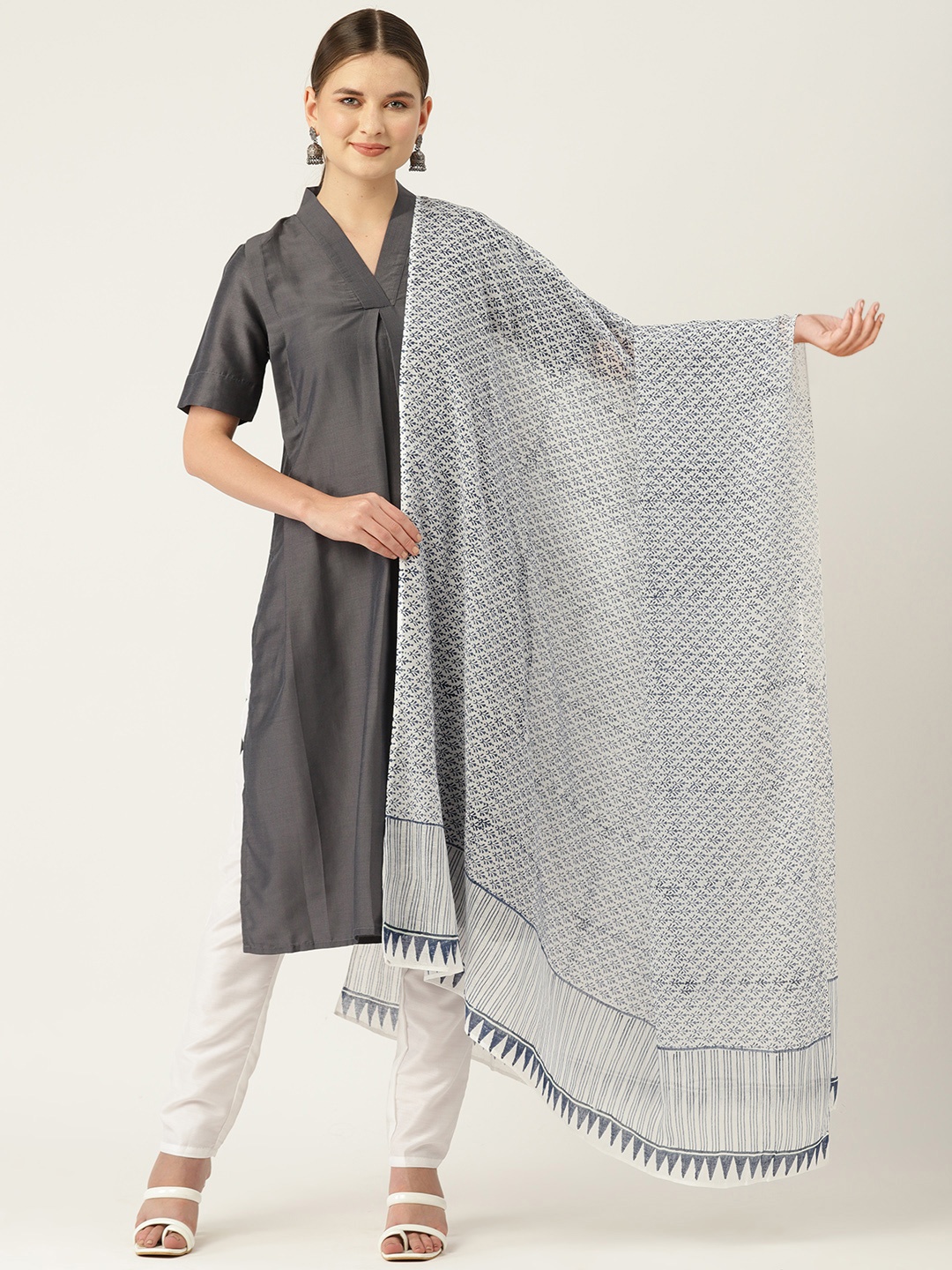 

ArtEastri Printed Pure Cotton Dupatta, White
