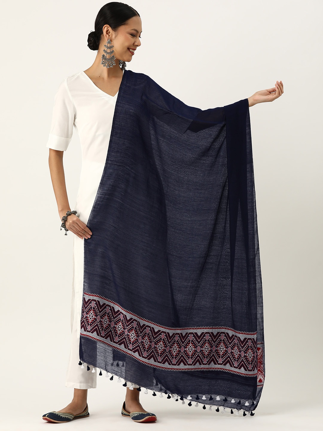

ArtEastri Silk Cotton Assamese Dupatta, Navy blue